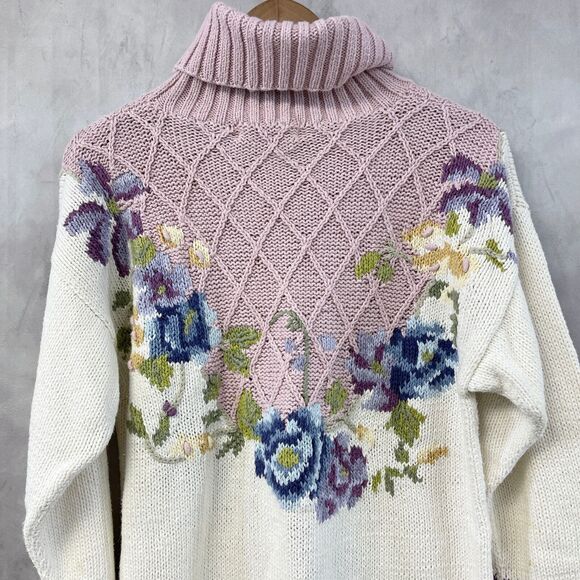 VTG Jennifer Reed Hand Knit Sweater Womens Medium Cottagecore Textured‎ Floral - Picture 4 of 8